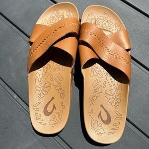Kīpe‘a ‘Olu - Women’s light brown Leather Slide Sandals